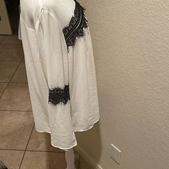 Twinset Women's XL Long Sleeve Lace Applique Blouse Cream Black Feminine Office - Picture 11 of 12